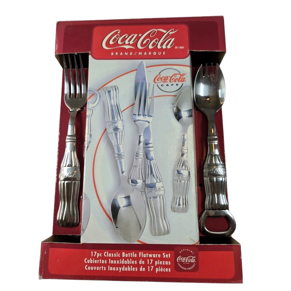NEW Coca-Cola Cafe 17pc Classic Bottle Flatware Set Gibson Stainless Steel NIB